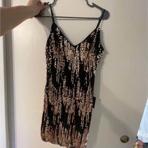 Lulu's Black & Gold Sequin Mini Slip Dress